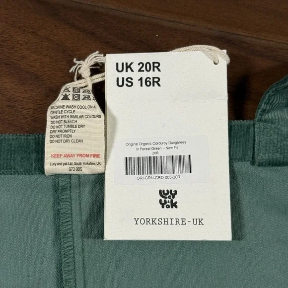 Lucy & Yak Women Size US 16 R Green Corduroy Original Organic Dungaree Overalls - Picture 10 of 11